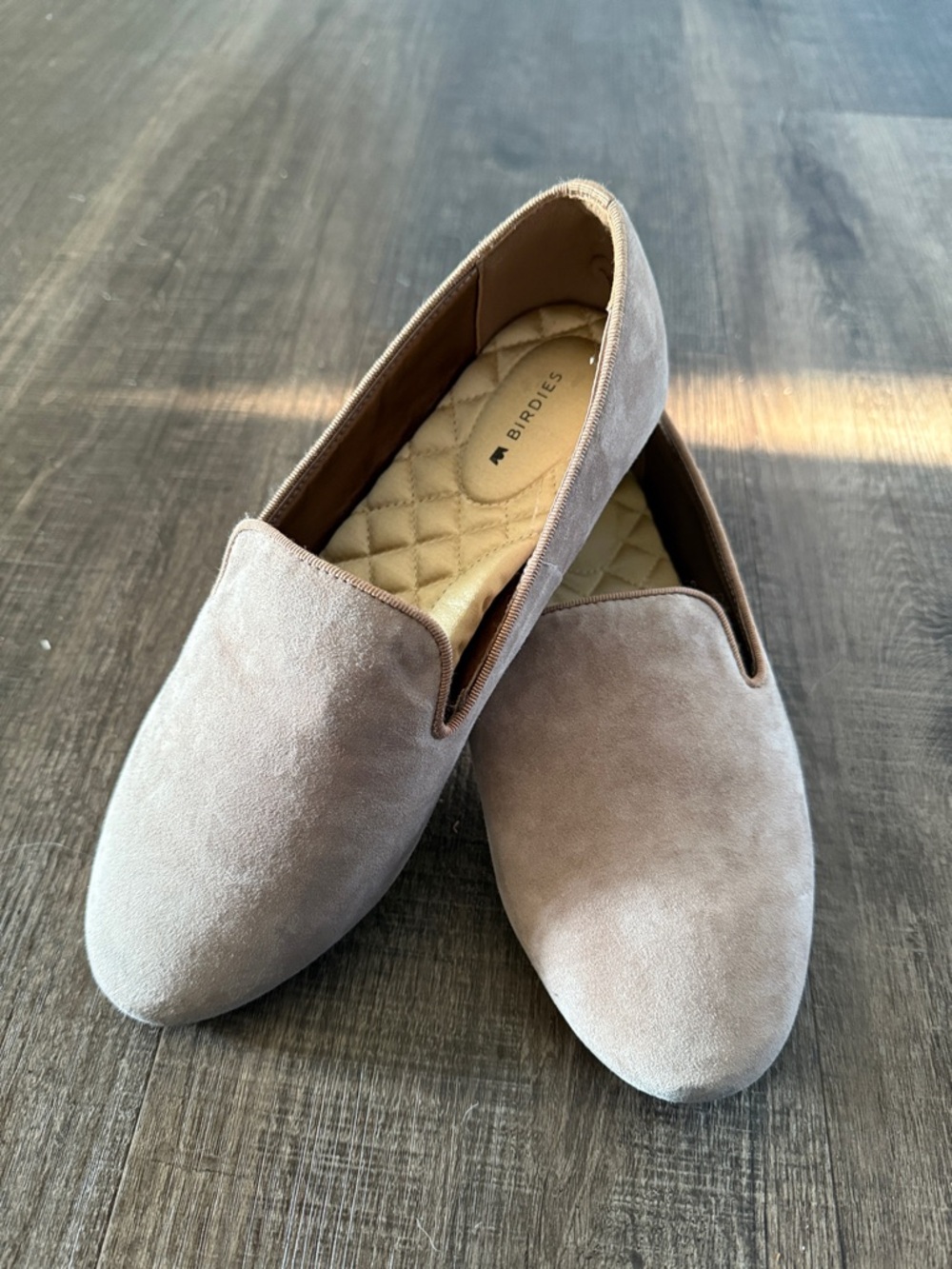 Birdies Taupe Suede Slip-On Flats